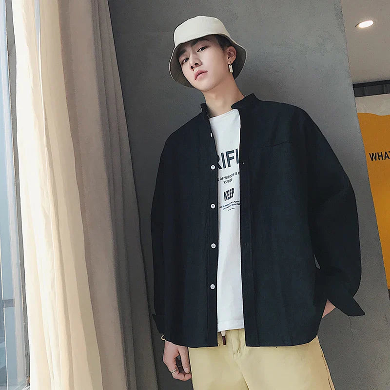 saferido Spring and autumn new pure color shirt, men's loose long sleeve shirt, Korean fashion, spring clothes, cool casual and versatile