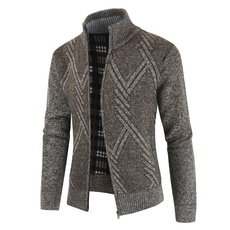New Autumn Winter Jacket Men Coats Solid Slim Fit Thick Fleece Coats Men Jacket Casual Stand Collar Zip Jacket Men