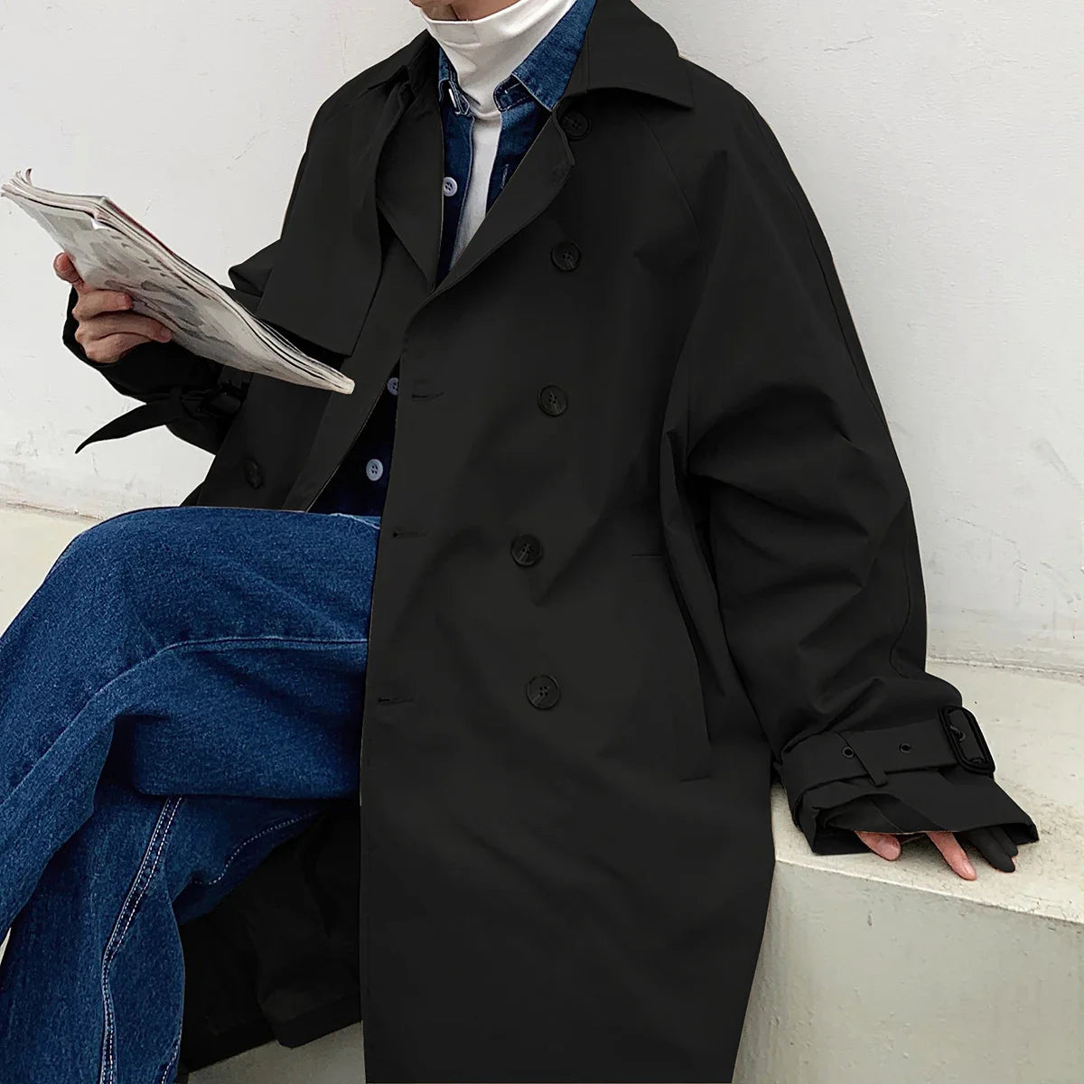 Mens Fashion Trench Coats Autumn Men Long Jacket Coats Streetwear Casual Solid Loose Trench Windbreaker Plus Size 5XL-M