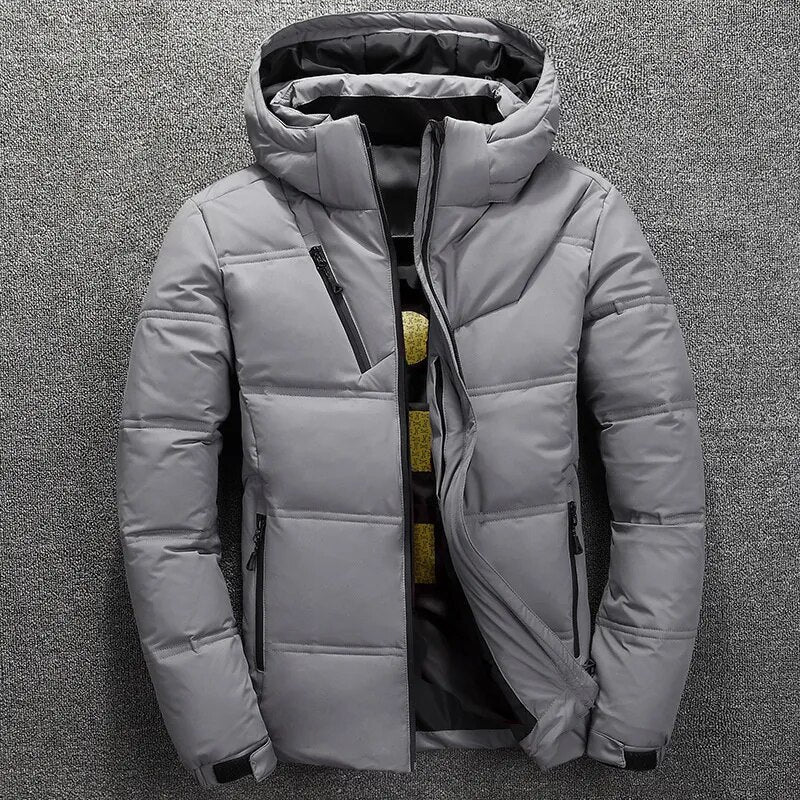 Brand Down Jacket Male Winter Parkas Men White Duck Down Jacket Hooded Outdoor Multi Pockets Thick Warm Padded Snow Coat Male