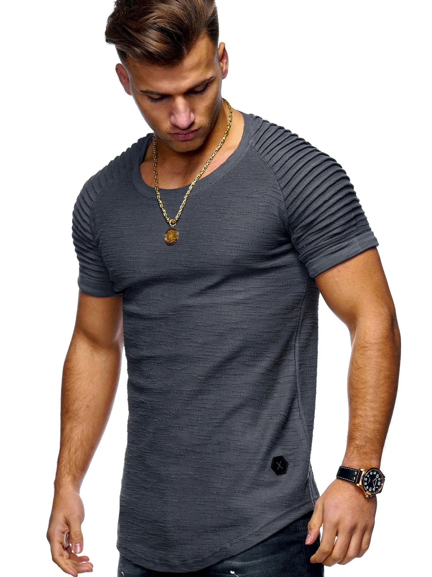 Summer Men TShirts Short Sleeve Slim Fit T-Shirts Tops Men Cotton Tops tees bodybuilding Fold T-shirt Mens Casual Clothing
