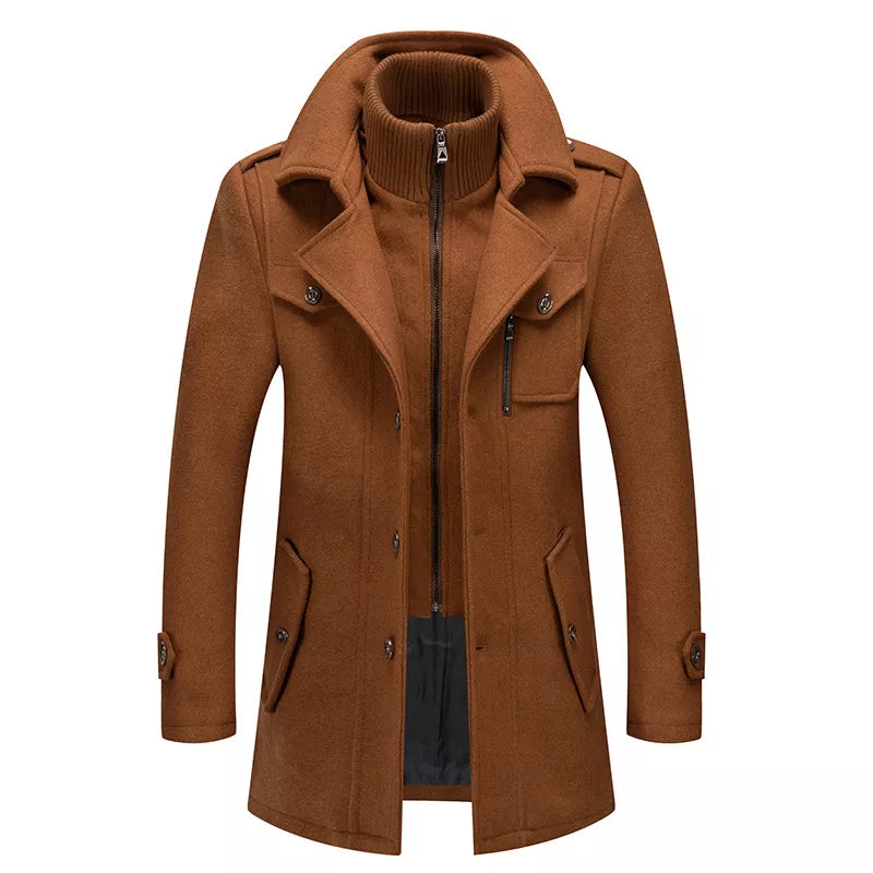 New Winter Wool Coat Men Fashion Double Collar Thick Jacket Single Breasted Trench Coat Men Casual Wool Blends Overcoats Men