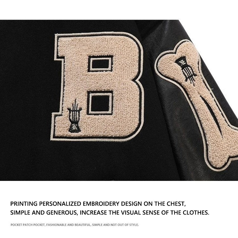 saferido Men Baseball Jacket Hip Hop Harajuku Embroidery Bone Letter Patchwork Bomber Coat Fashion High Street Casual Loose Jacket Unisex
