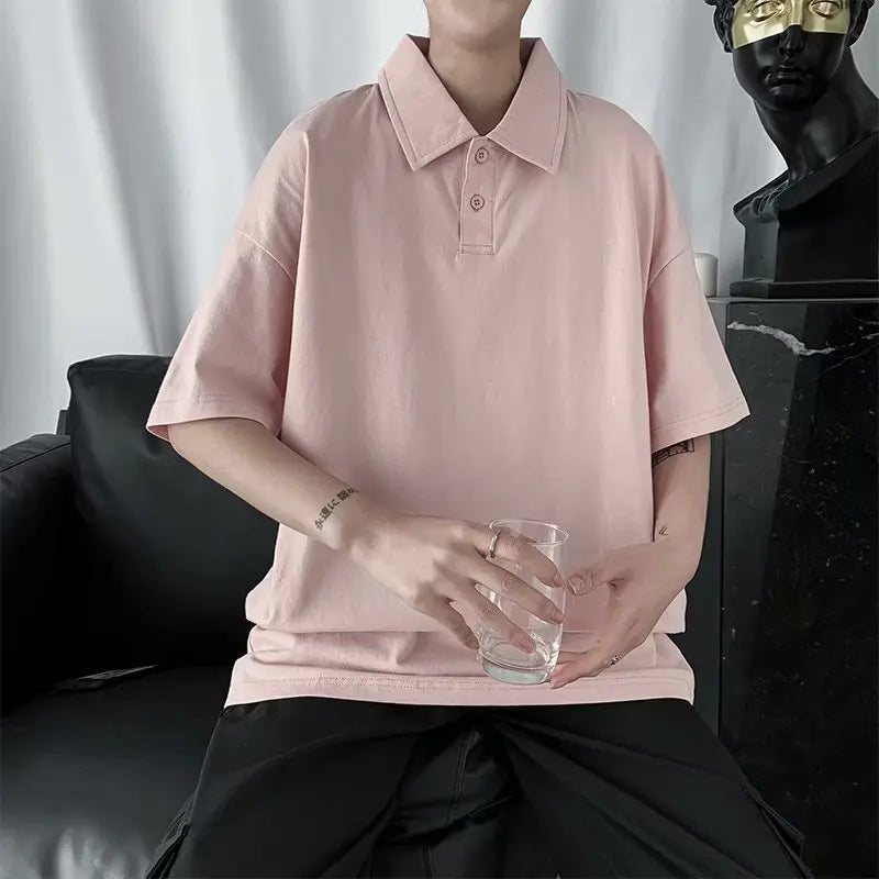 saferido Spring The new listing Polo Couple Striped Shirt Loose Youth Student Style Lapel tops Multiple color options Solid color