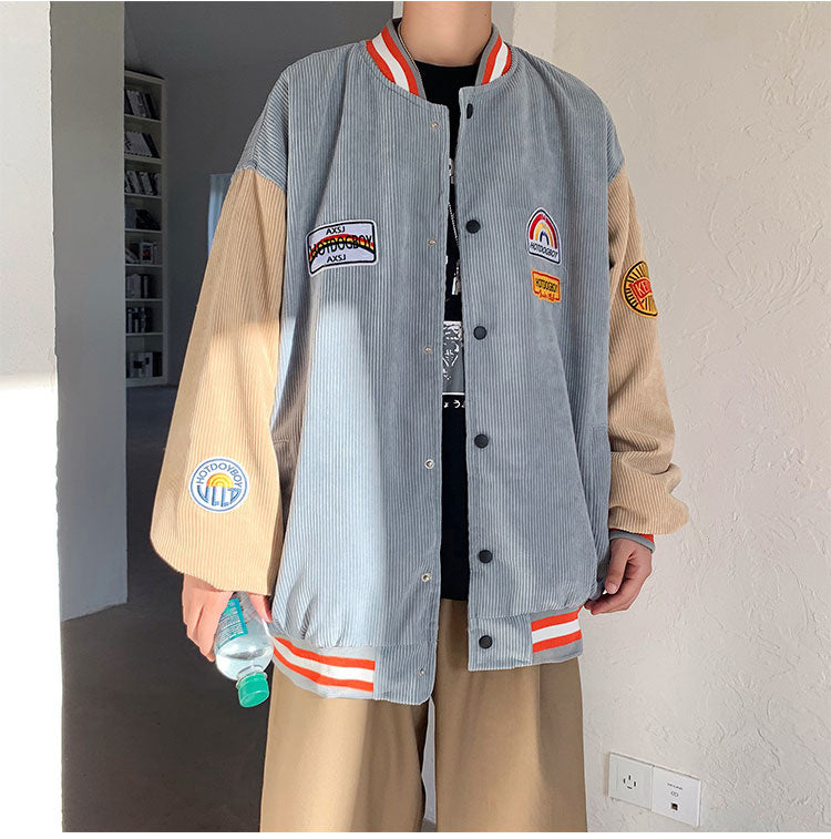 Spring and autumn corduroy jacket men's ins tide brand Harajuku style Korean style versatile handsome loose Baseball Jacket