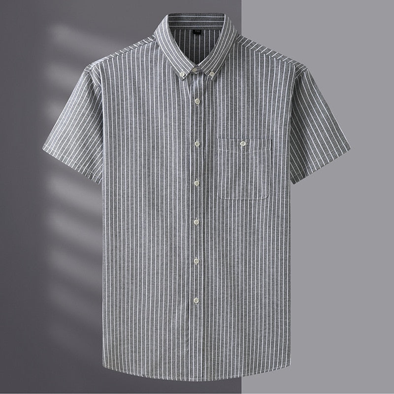 10XL 8XL 7XL Men's Loose Shirt Plus Size Summer Short Sleeve Fashion Stripes Business Work Casual Shirt Oversize Pink Blue