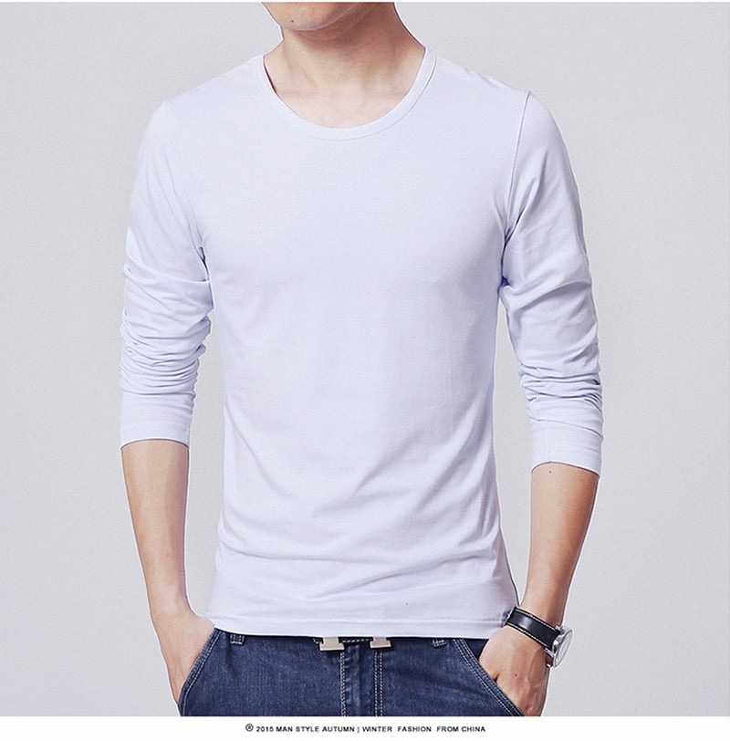 Men's T-Shirts 3 Basic Colors Long Sleeve Slim Men T-Shirt Young Man Pure Color Tops Tees Shirt O-Neck For Male