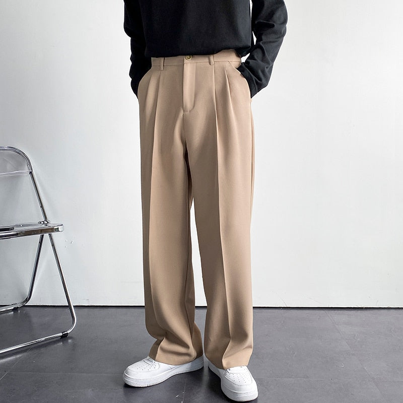 Men Suit Pants Solid Full Baggy Casual Wide Leg Trousers for Men Khaki Black White Japanese Style Streetwear Oversize Pants Man