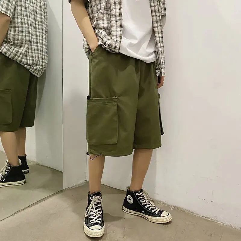 saferido Summer new fashion brand ins Yu wenle industrial shorts men's Korean fashion pocket loose wide leg casual Capris