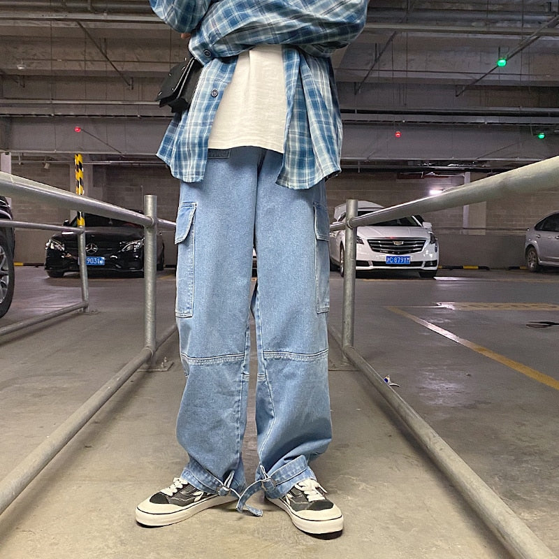 Men Jeans Wide Leg Denim Cargo jean pants Loose Straight Baggy Men's Jeans hip hop Streetwear Skateboard Neutral denim Trousers