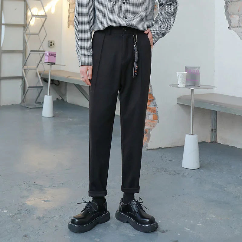 saferido Winter Men's Thicken Wool Pants Slim Fit Casual Pants British High-quality Straight Pants Grey/brown/black Color Trousers