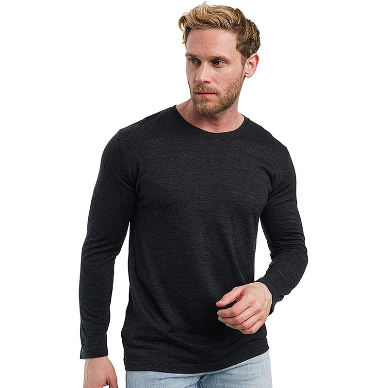 Men's 100% Merino Wool Thermal long sleeve T Shirt Base Laye Merino Wool Shirt 250g Wicking Breathable Anti-Odor