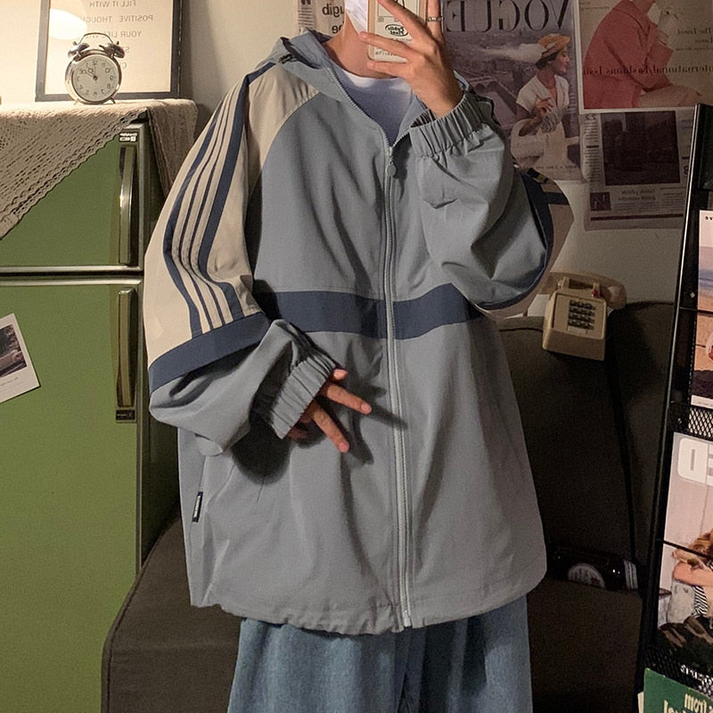 Dark college winter Japanese streetwear women coat Harajuku outwear casual long-sleeved zip up Ulzzang hooded coat