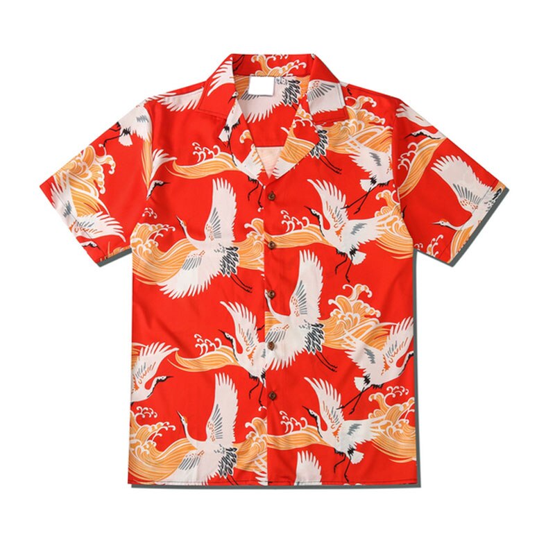 Harajuku Men Shirts Black Flower Print Short Sleeve Single Breasted Loose Shirt Hip Hop Beach Casual Streetwear Unisex
