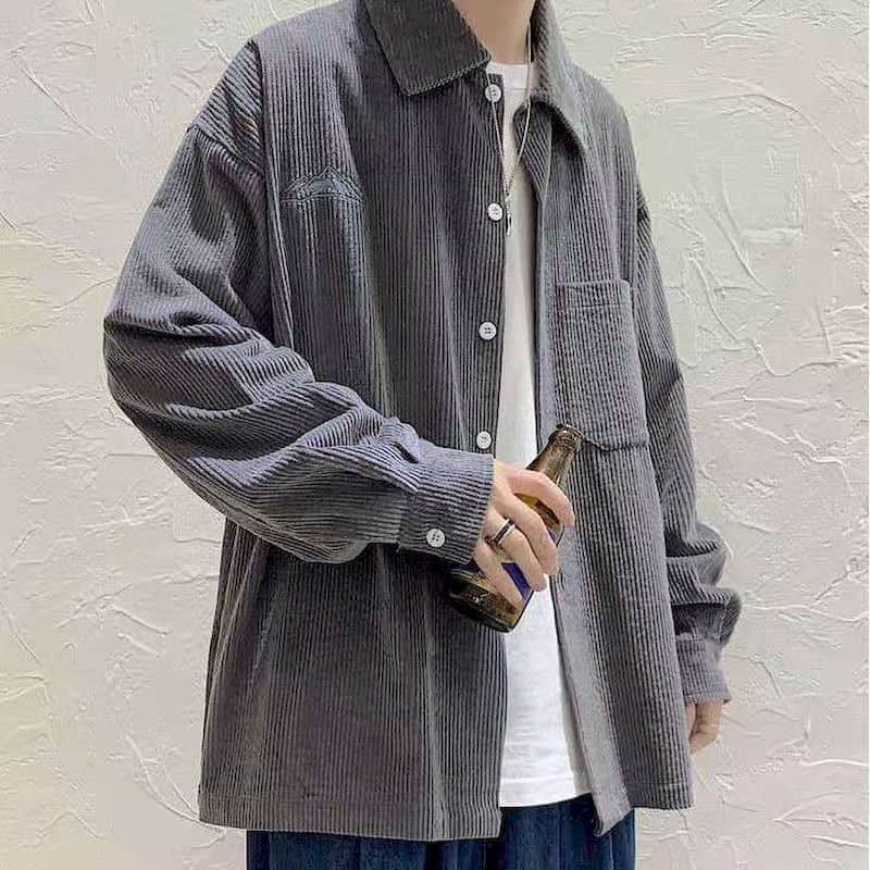 saferido Men's shirt casual Korean ruffian handsome corduroy jacket trend Harajuku all-match Hong Kong style autumn long-sleeved shirt