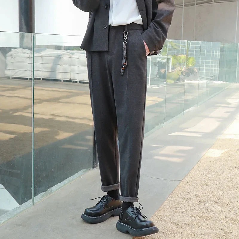 saferido Winter Men's Thicken Wool Pants Slim Fit Casual Pants British High-quality Straight Pants Grey/brown/black Color Trousers