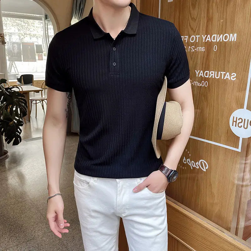 saferido Summer Men's British Style Slim Fit Knitting Tshirt Social Business T Shirt Streetwear Solid Color Clothes T-shirt M-3XL