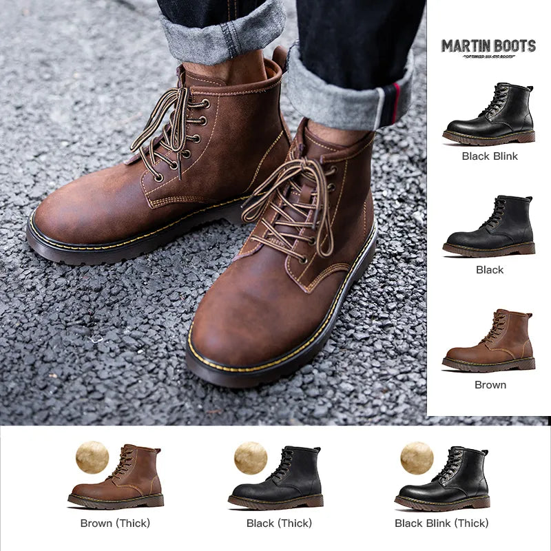 saferido Maden Vintage Men's Boots Genuine Leather Ankle Boots Autumn Winter Warm Fashion Shoes British Style Brand Outdoor Safety Shoes