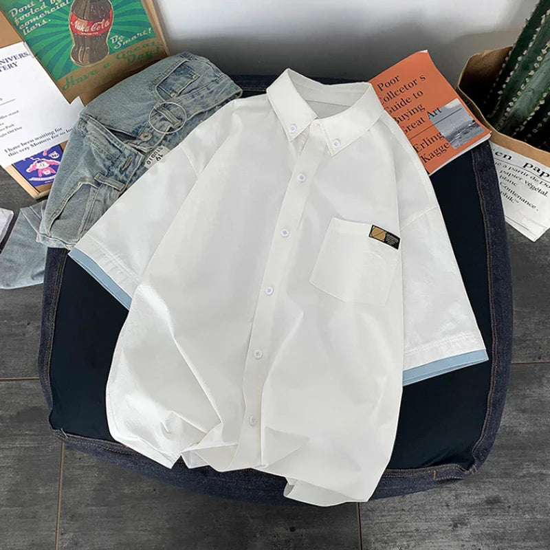saferido fashion niche Design Summer new short sleeve shirt loose Korean clothing chic style shirt fashion shirts streetwear