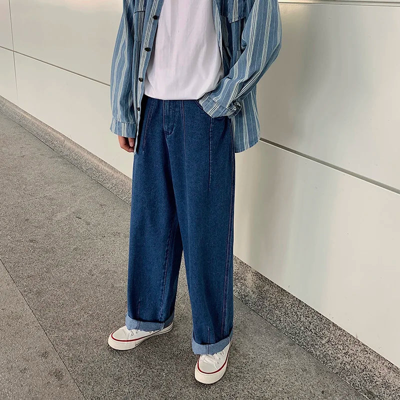 saferido Men Wide Leg Jeans Loose Straight Baggy Denim Pant Men's Women's Streetwear Skateboard Pants Oversized Hip Hop Casual Trousers