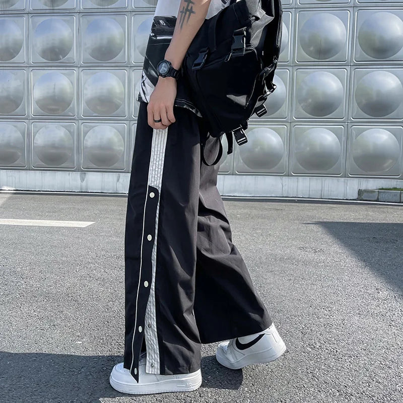 saferido Wide leg pants men's couple korean loose straight tube drop summer breasted pants streetwear joggers sport pantalon homme Sale