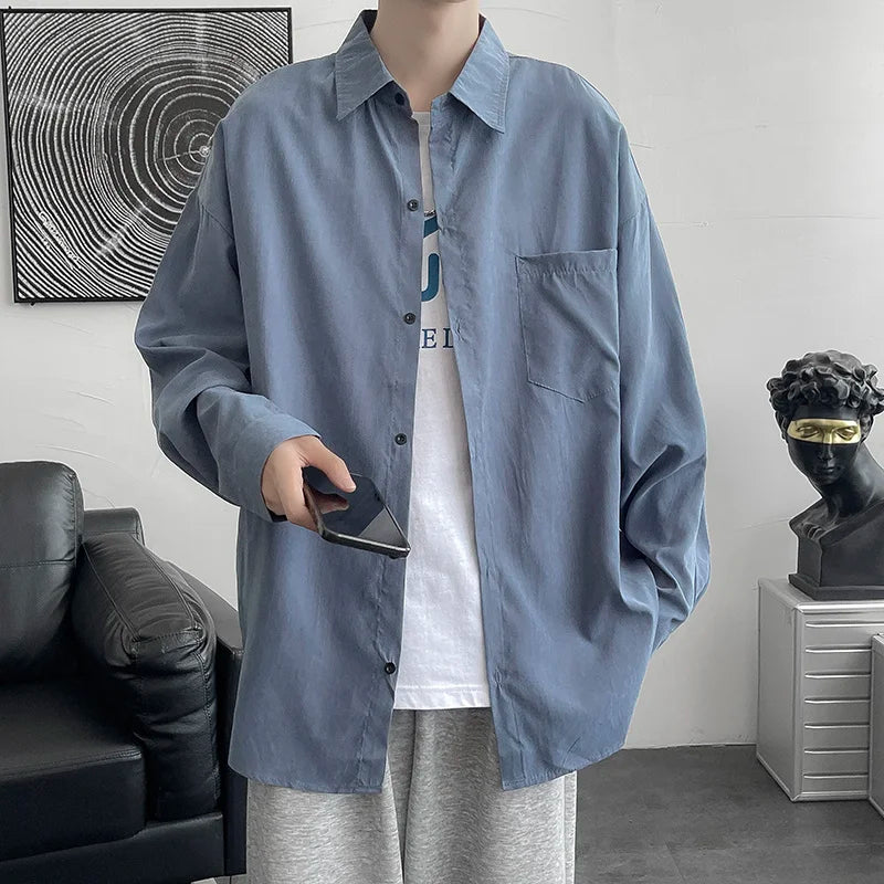 saferido Shirt men's long sleeve ins simple and versatile loose Shirt spring and autumn Korean fashion handsome casual