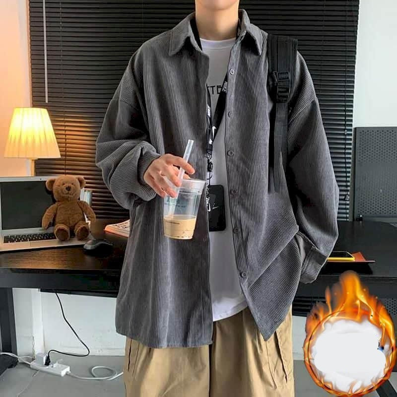saferido Men's shirt casual Korean ruffian handsome corduroy jacket trend Harajuku all-match Hong Kong style autumn long-sleeved shirt