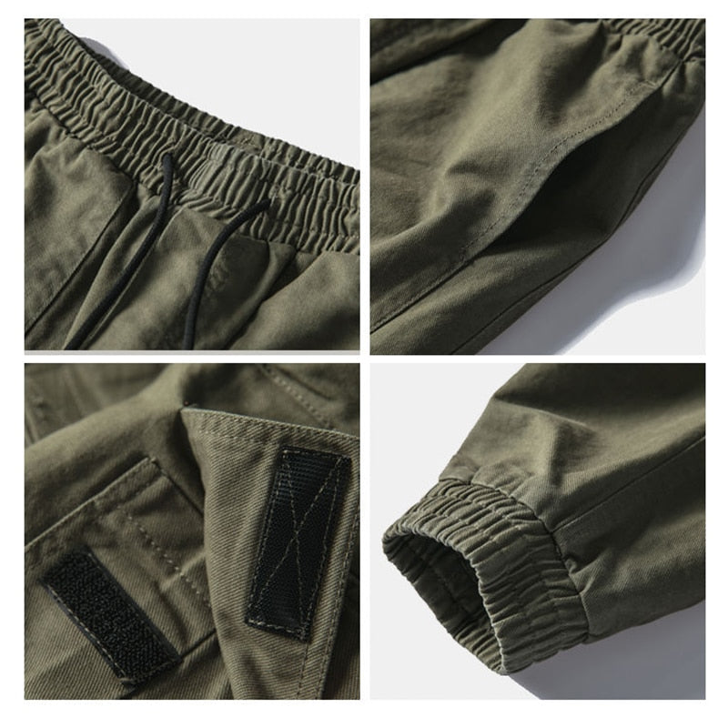 Cargo Pants Men Streetwear Hip hop Pants Mens Joggers Pants Casual Harem Ankle length Trousers Elastic waist Black Army green
