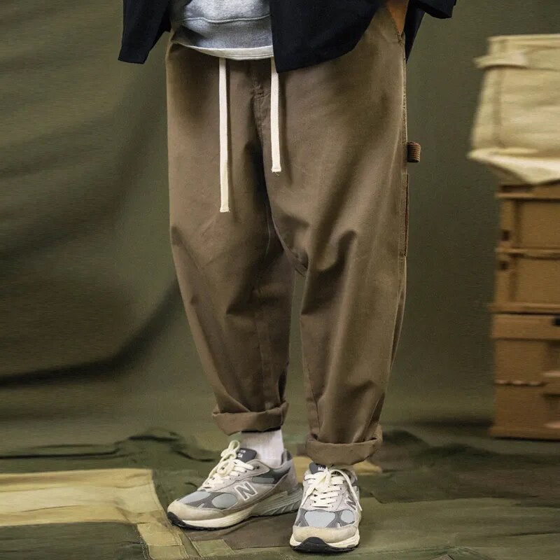 Patchwork Cargo Pants Men Corduroy Contrast Stitch Trousers Mens Streetwear Loose Casual Pants