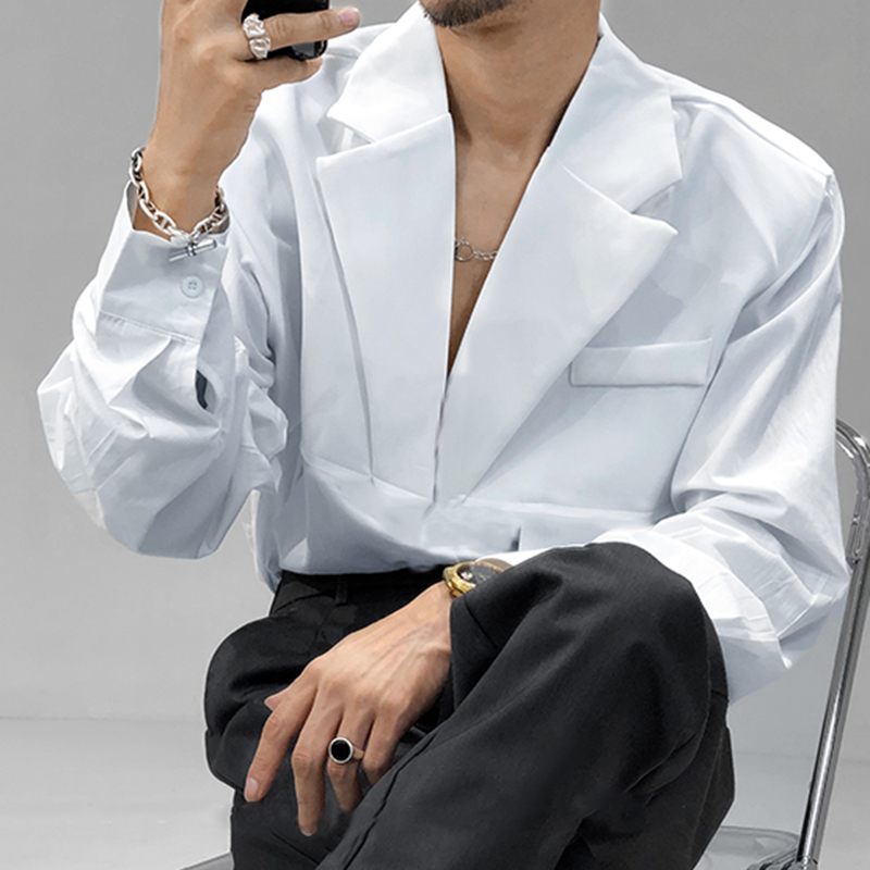 Men Casual Shirt Solid Color Lapel Button Long Sleeve Fashion Tops Streetwear Loose Leisure Camisa Masculina S-5XL