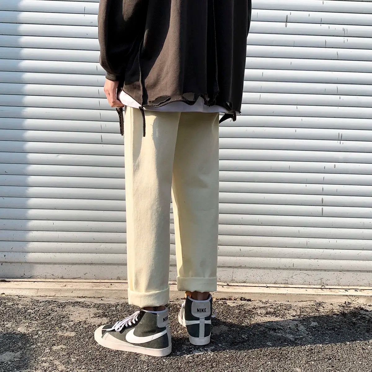 saferido Korean Style Men's Solid Color Casual Pants Fashion Trend Yellow Straight Pants Popular Loose Streetwear Trousers M-3XL