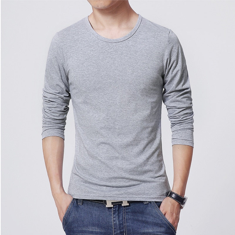 Men's T-Shirts 3 Basic Colors Long Sleeve Slim Men T-Shirt Young Man Pure Color Tops Tees Shirt O-Neck For Male