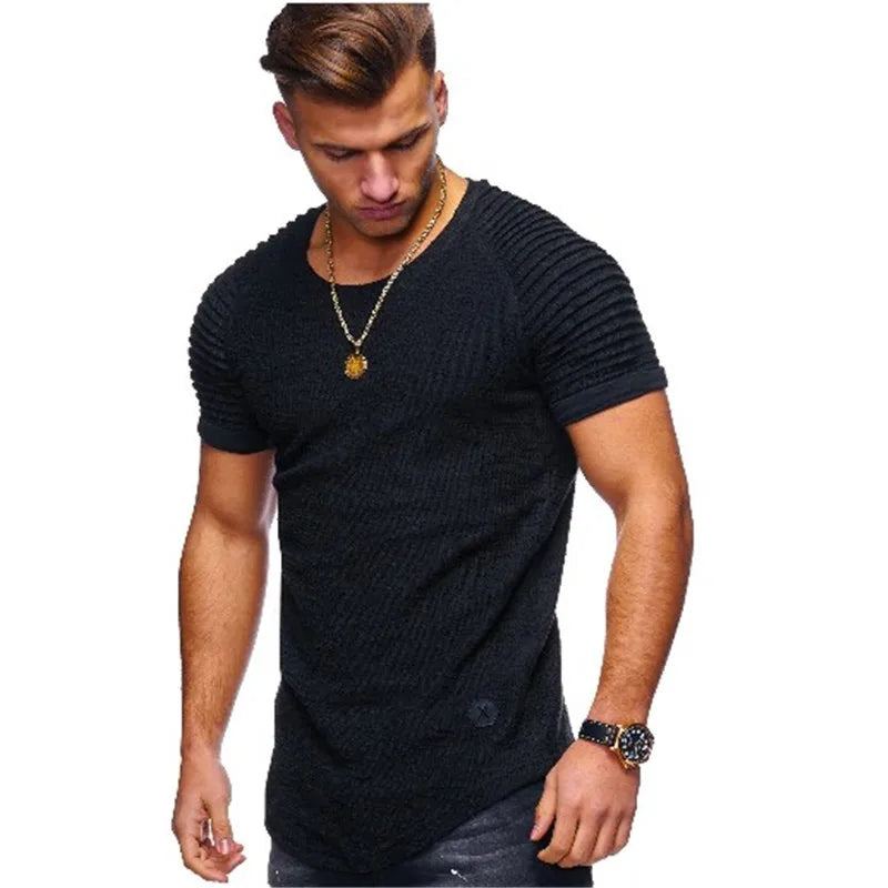 Summer Men TShirts Short Sleeve Slim Fit T-Shirts Tops Men Cotton Tops tees bodybuilding Fold T-shirt Mens Casual Clothing
