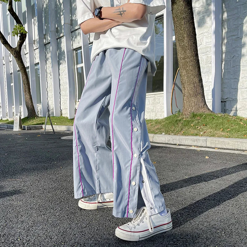 saferido Wide leg pants men's couple korean loose straight tube drop summer breasted pants streetwear joggers sport pantalon homme Sale