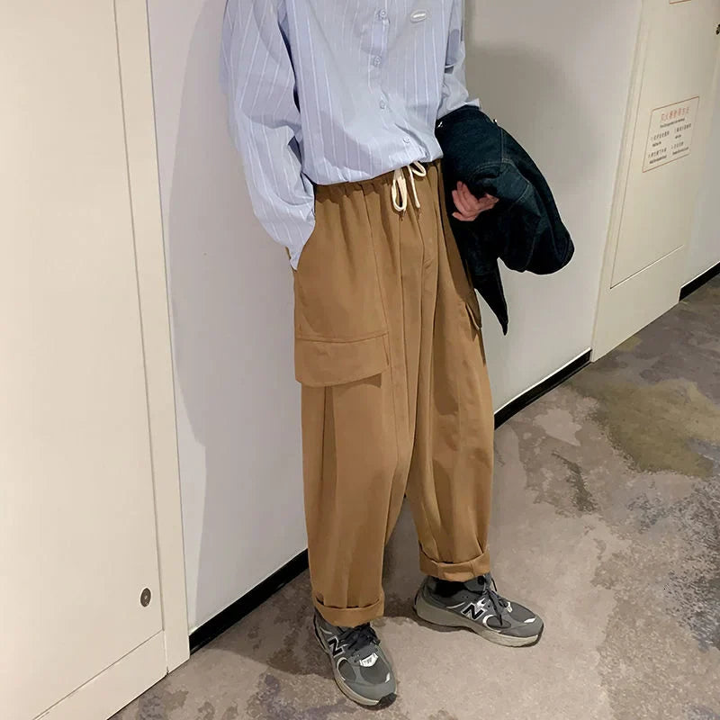 saferido Men's Thick Overalls Loose Elastic Waist Casual Pants High-quality Vintage Style Trousers Oversized Sweatpants Size M-2XL