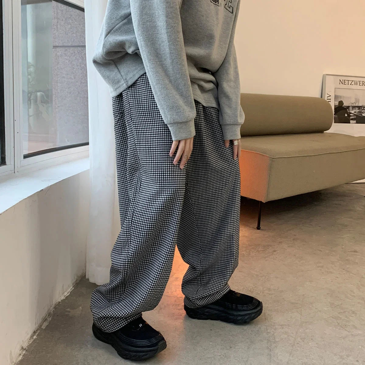saferido Men's Loose Casual Cargo Pants Neutral Streetwear Oversized Straight-leg Trousers Elastic Waist Jogger Sweatpants M-2XL
