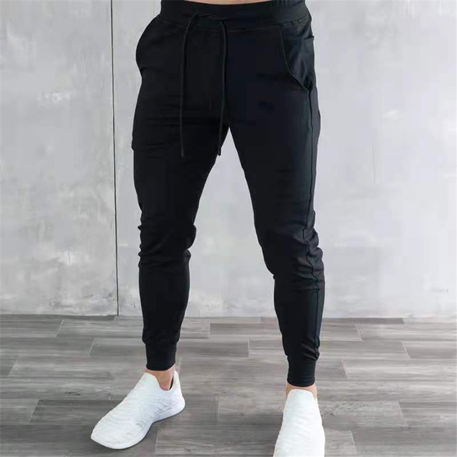 Spring and Autumn New Stretch Tight Jogging Pants Men's Running Black Pure Cotton Gym Sports Men's Fashion Street Fitness Pants