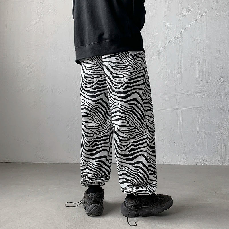saferido Youth Streetwear Black Pants Men Joggers Mens Straight Harem Pants Men Korean Hip Hop Trousers Plus Size Zebra pants