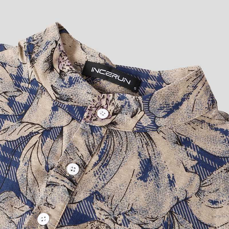 saferido Mens Printed Camisa Masculina Summer Hawaiian Blouse Men Vintage Shirts Short Sleeve Lapel Camisa Casual Buttons Blusas