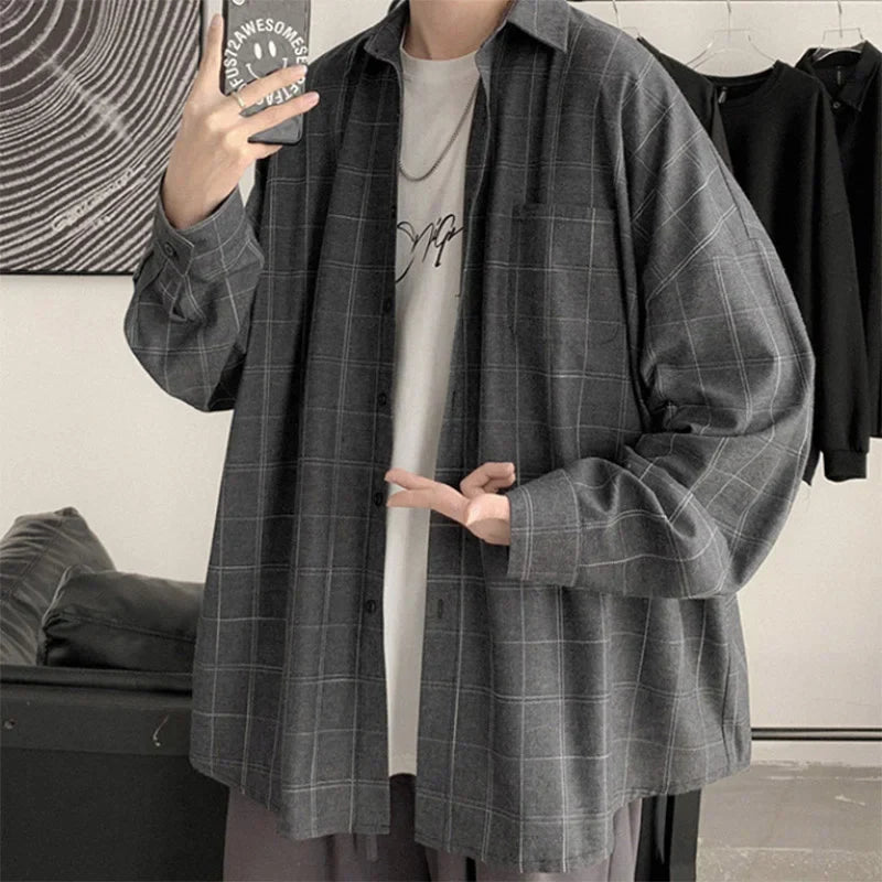 saferido Plaid Shirt Men's fashion brand ins casual versatile shirt Korean fashion coat handsome clothes