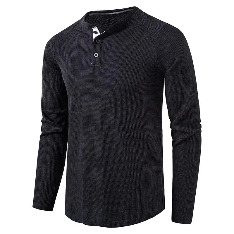 saferido New Henley Collar Tshirt Men Long Sleeve Slim Fit Solid Color Spring Autumn Casual Tops Tees Mens Cotton Full T Shirts Man