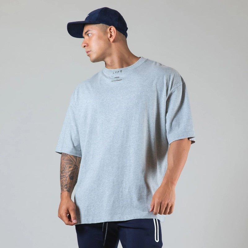 New Summer Running Oversized T-Shirt Men's Gym Bodybuilding Fitness Loose Casual Cotton Short Sleeve Men's Street Sports T-Shirt