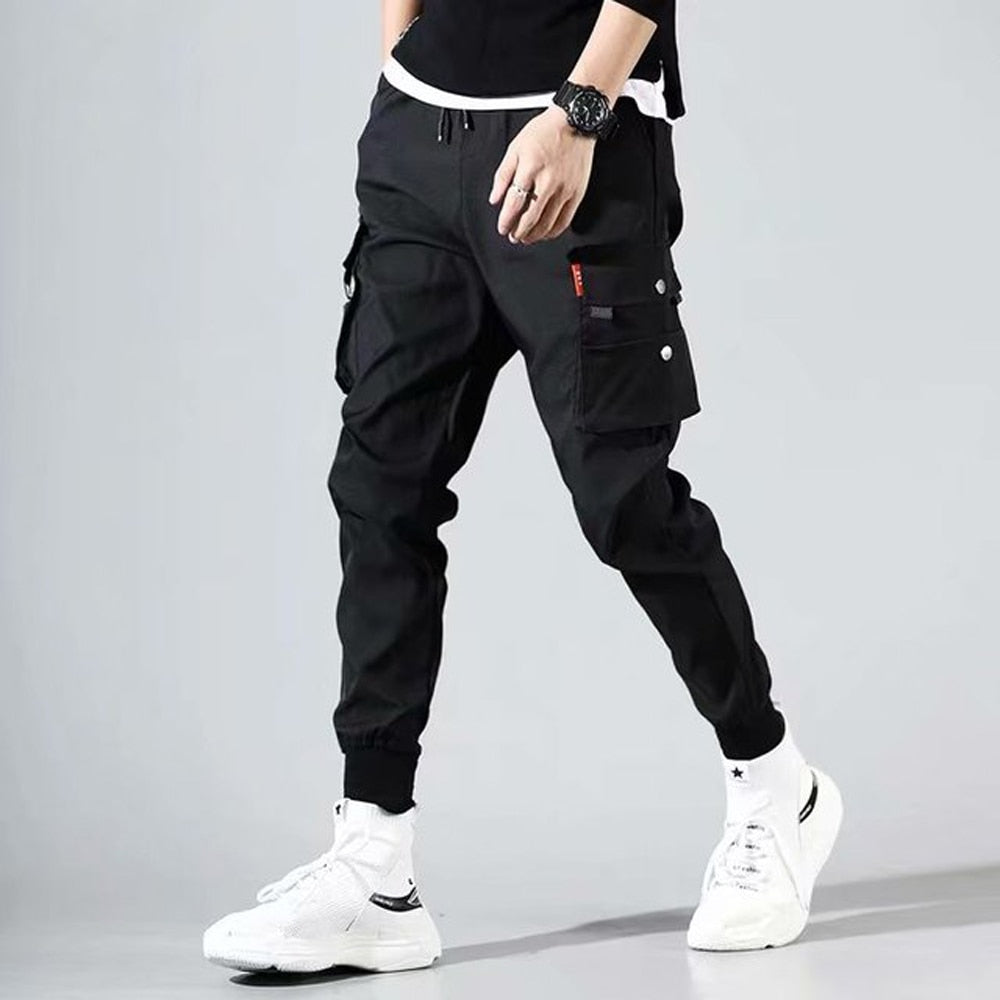 Men's Side Pockets Cargo Harem Pants Ribbons Black Hip Hop Casual Male Joggers Trousers Fashion Casual Streetwear Pants 5XL