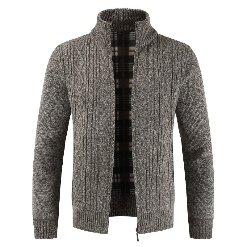 Autumn Winter Mens Sweater Fashion Brand Casual Sweater Stand Collar Cardigan Men Striped Slim Knitted Men's Sweatercoat