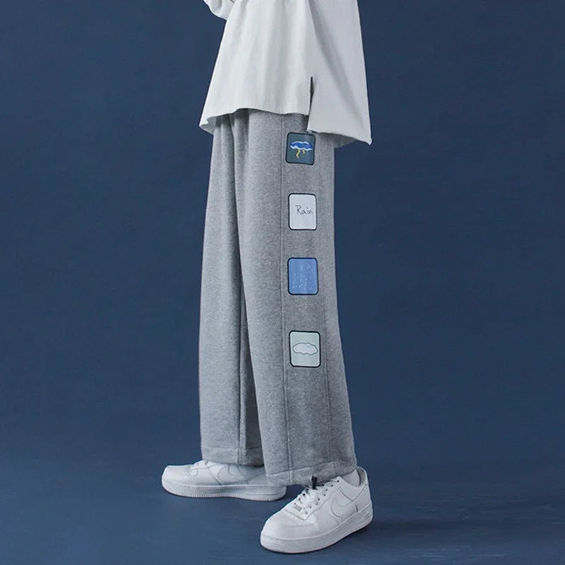 saferido Strange taste casual pants autumn and winter Korean students' slim and versatile loose straight HIP HOP wide leg sports pants