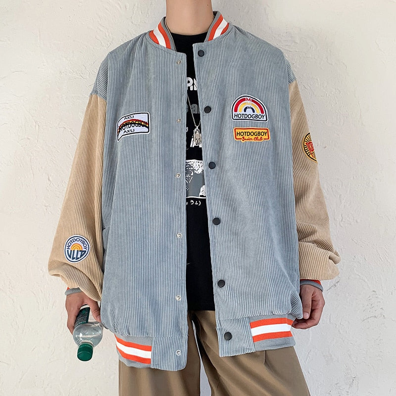 Spring and autumn corduroy jacket men's ins tide brand Harajuku style Korean style versatile handsome loose Baseball Jacket