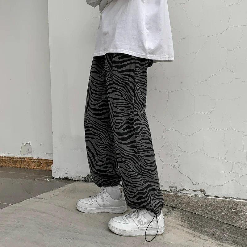 saferido Youth Streetwear Black Pants Men Joggers Mens Straight Harem Pants Men Korean Hip Hop Trousers Plus Size Zebra pants