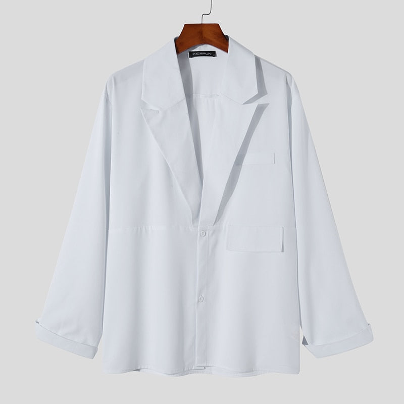 Men Casual Shirt Solid Color Lapel Button Long Sleeve Fashion Tops Streetwear Loose Leisure Camisa Masculina S-5XL