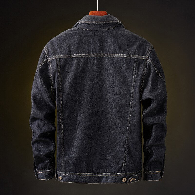 saferido M-5XL Winter Skinny Men's Thick Jacket Lamb Wool Warm Coat Fashion Casual Classic Plus Velvet Black Retro Denim Jacket Large
