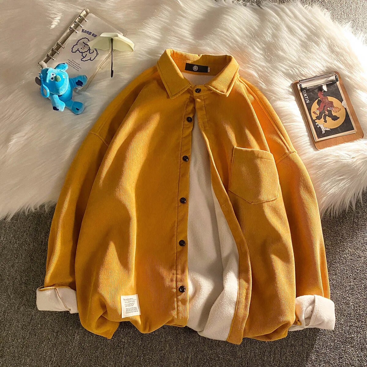 Corduroy Fleece Thicken Mens Autumn Winter Shirts Loose Warm Long Sleeve Casual Blouse Fashion Male Cardigan